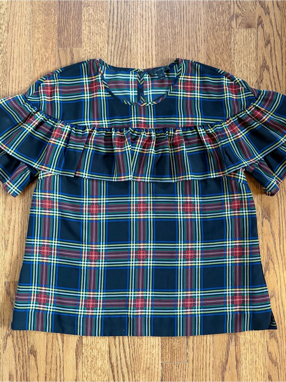 J.Crew Plaid Ruffle Yoke Top - Picture 3 of 6